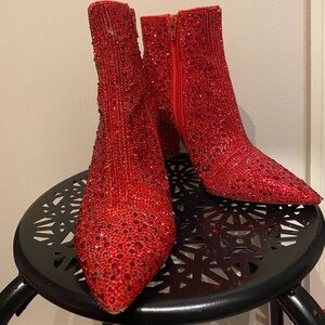 Red Rhinestone Booties
